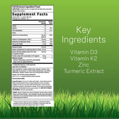 Back label showing supplement facts for D3, K2 MK-7 and other ingredients
