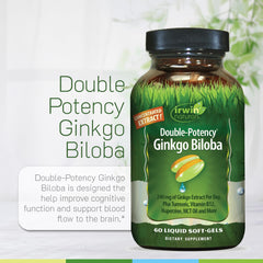 Close-up of soft-gels from Irwin Naturals Ginkgo Biloba bottle