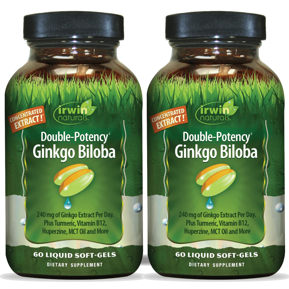 Hero image: Irwin Naturals Ginkgo Biloba Double-Potency 60 liquid soft-gels 2-pack