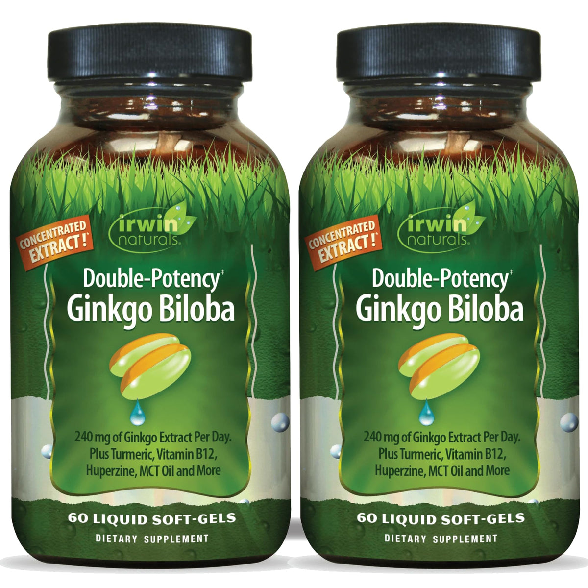 Hero image: Irwin Naturals Ginkgo Biloba Double-Potency 60 liquid soft-gels 2-pack