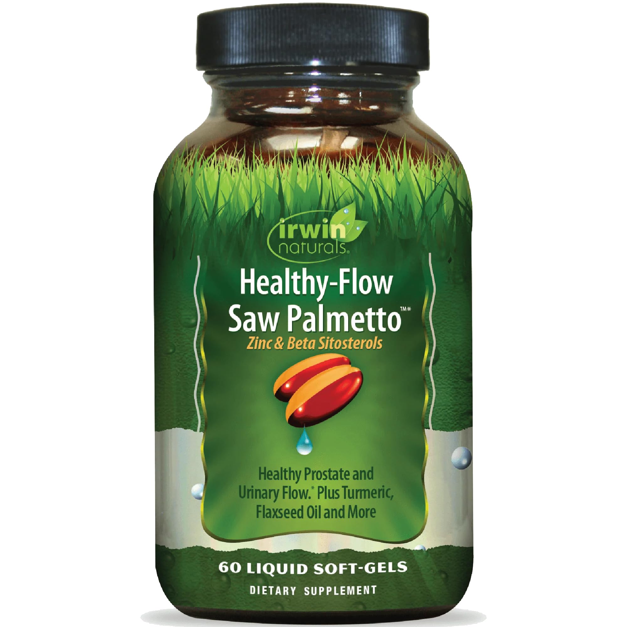 Bottle of Irwin Naturals Healthy Flow Saw Palmetto with zinc and beta-sitosterols