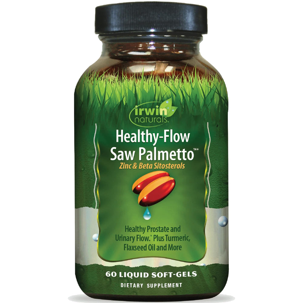 Bottle of Irwin Naturals Healthy Flow Saw Palmetto with zinc and beta-sitosterols
