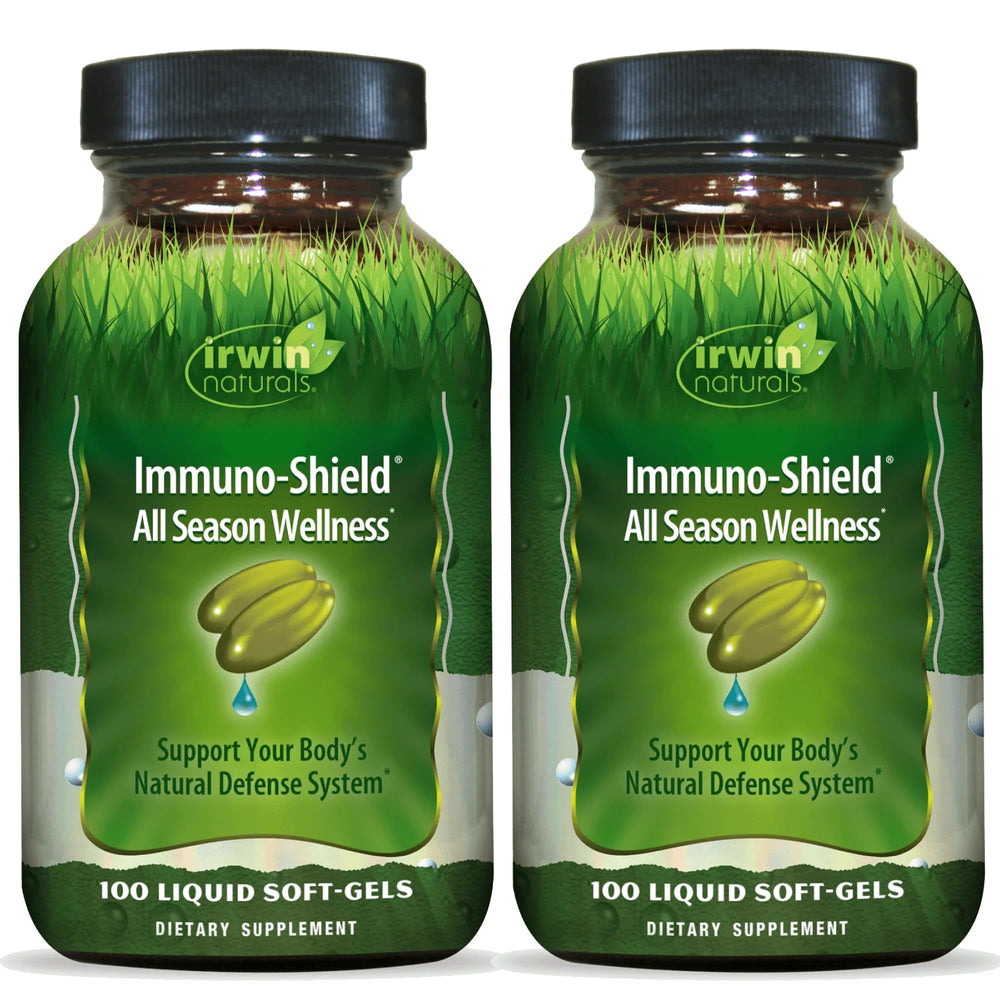 Irwin Naturals Immuno-Shield bottle for all-season immune support.