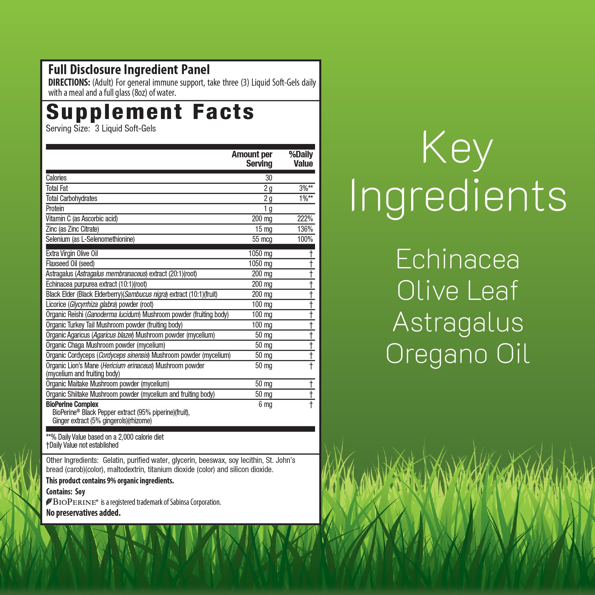 Immuno-Shield softgels close-up showing easy-to-take capsules.