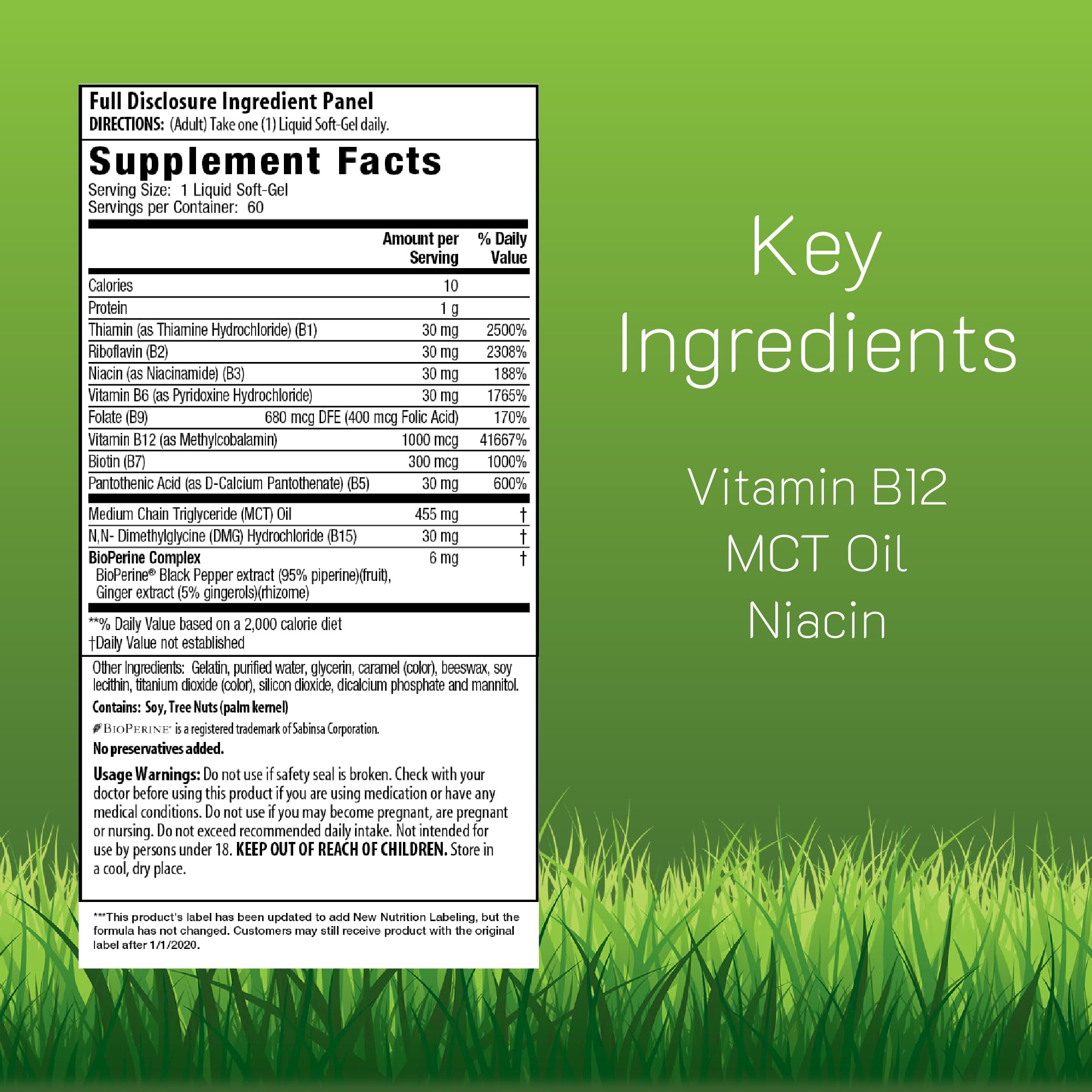 Close-up of B-Complex label highlighting methylcobalamin B12