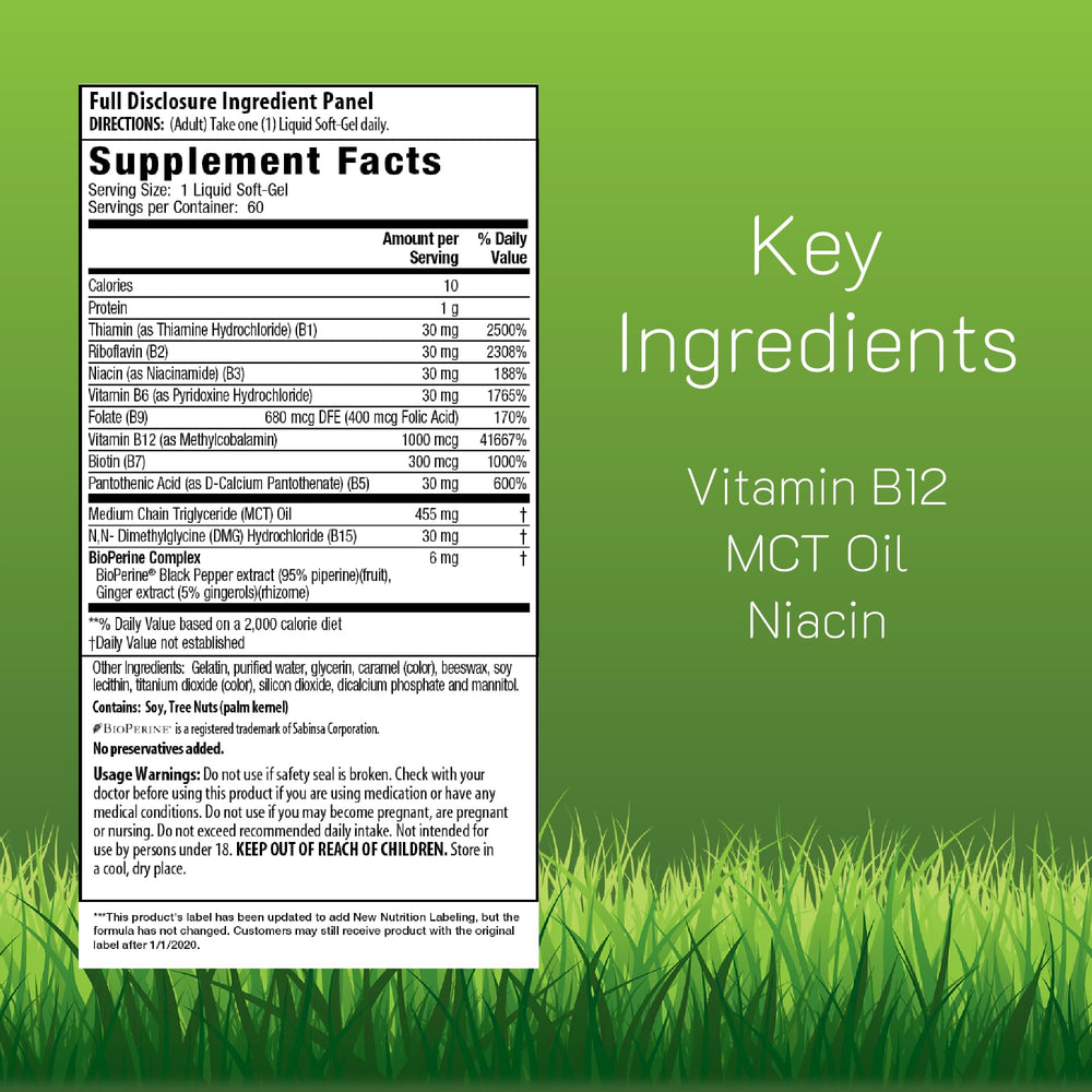 Close-up of B-Complex label highlighting methylcobalamin B12