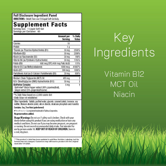 Close-up of B-Complex label highlighting methylcobalamin B12