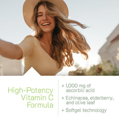 Graphic showing immune support and Vitamin C 1,000 mg per serving