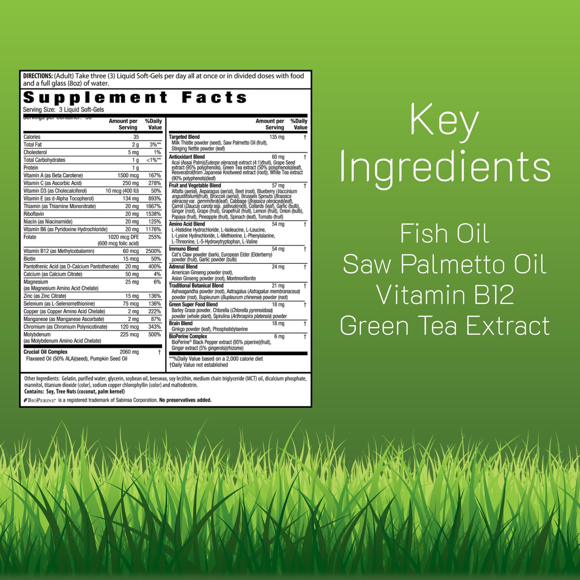 Bottle label highlighting 70 essential nutrients