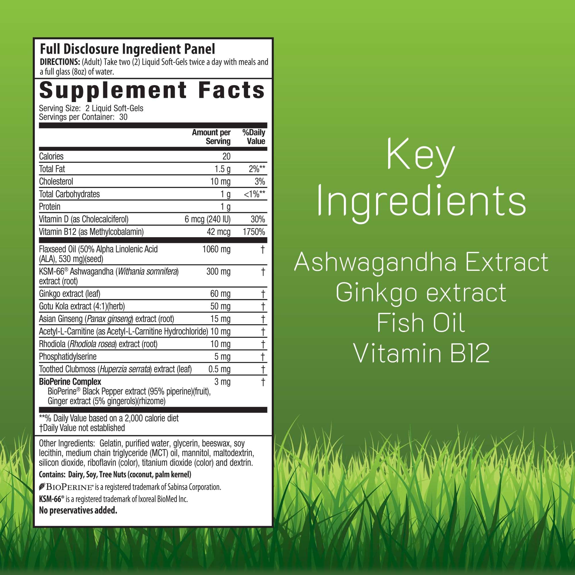 Close-up of Irwin Naturals Mental Clarity Information Retention bottle