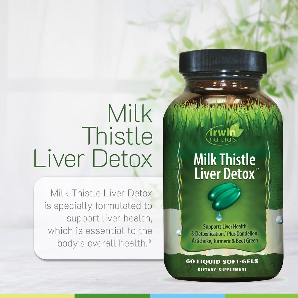 Two Irwin Naturals Milk Thistle Liver Detox bottles in package for two-bottle supply