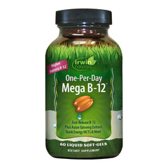 Bottle front view of Irwin Naturals One-Per-Day Mega B-12 1500mcg
