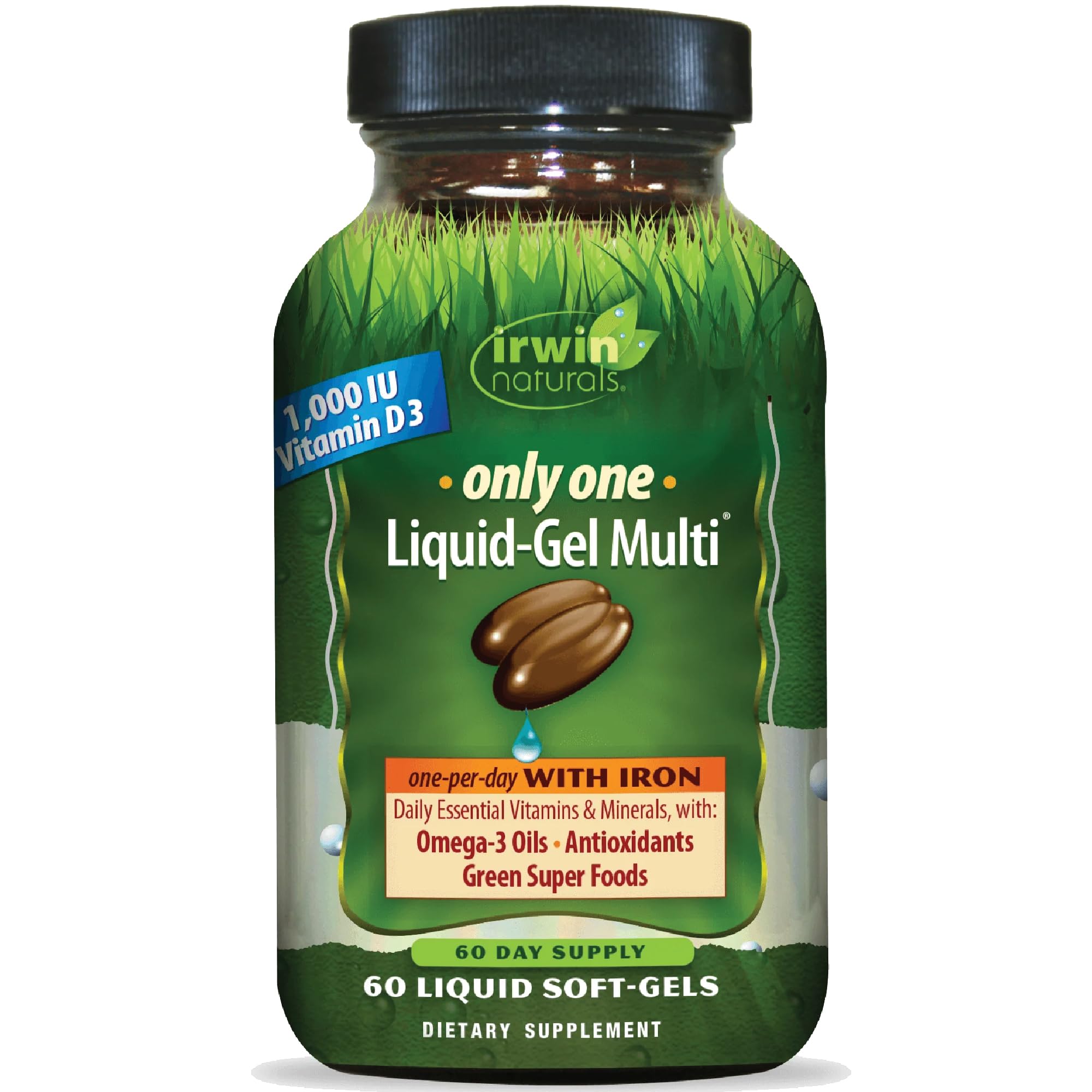 Irwin Naturals Only One Liquid-Gel Multi with Iron bottle front view