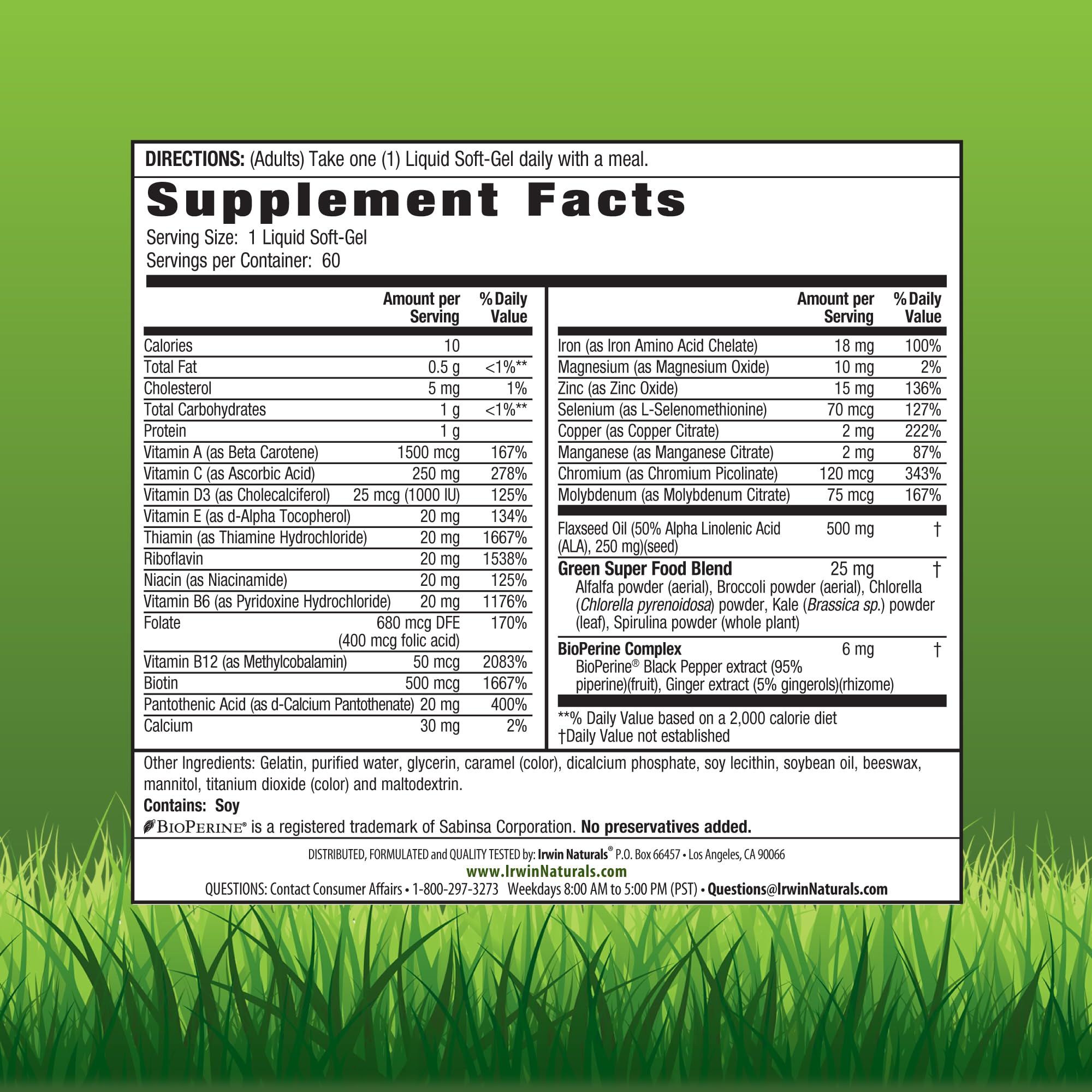 Close-up of label highlighting iron and Vitamin D3 on bottle