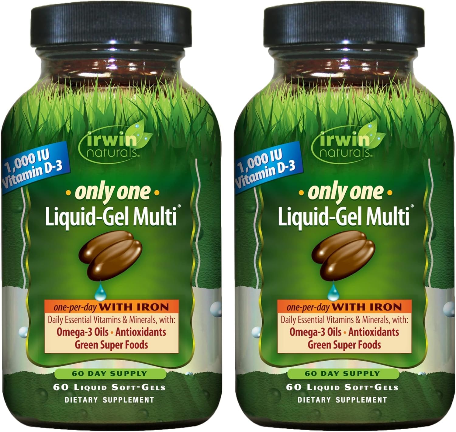 Front view of Irwin Naturals Only One Liquid-Gel Multi with Iron pack of 2