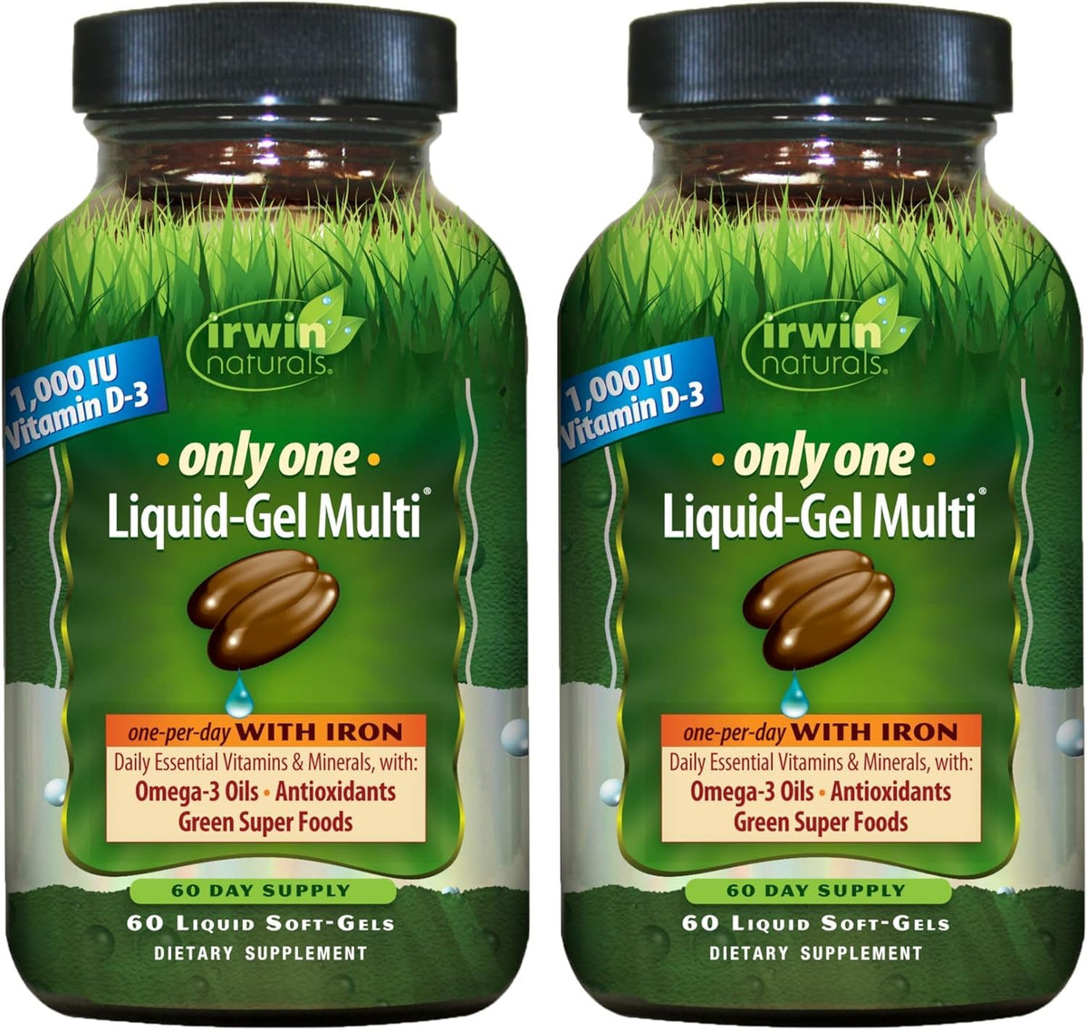 Front view of Irwin Naturals Only One Liquid-Gel Multi with Iron pack of 2