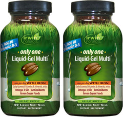 Front view of Irwin Naturals Only One Liquid-Gel Multi with Iron pack of 2