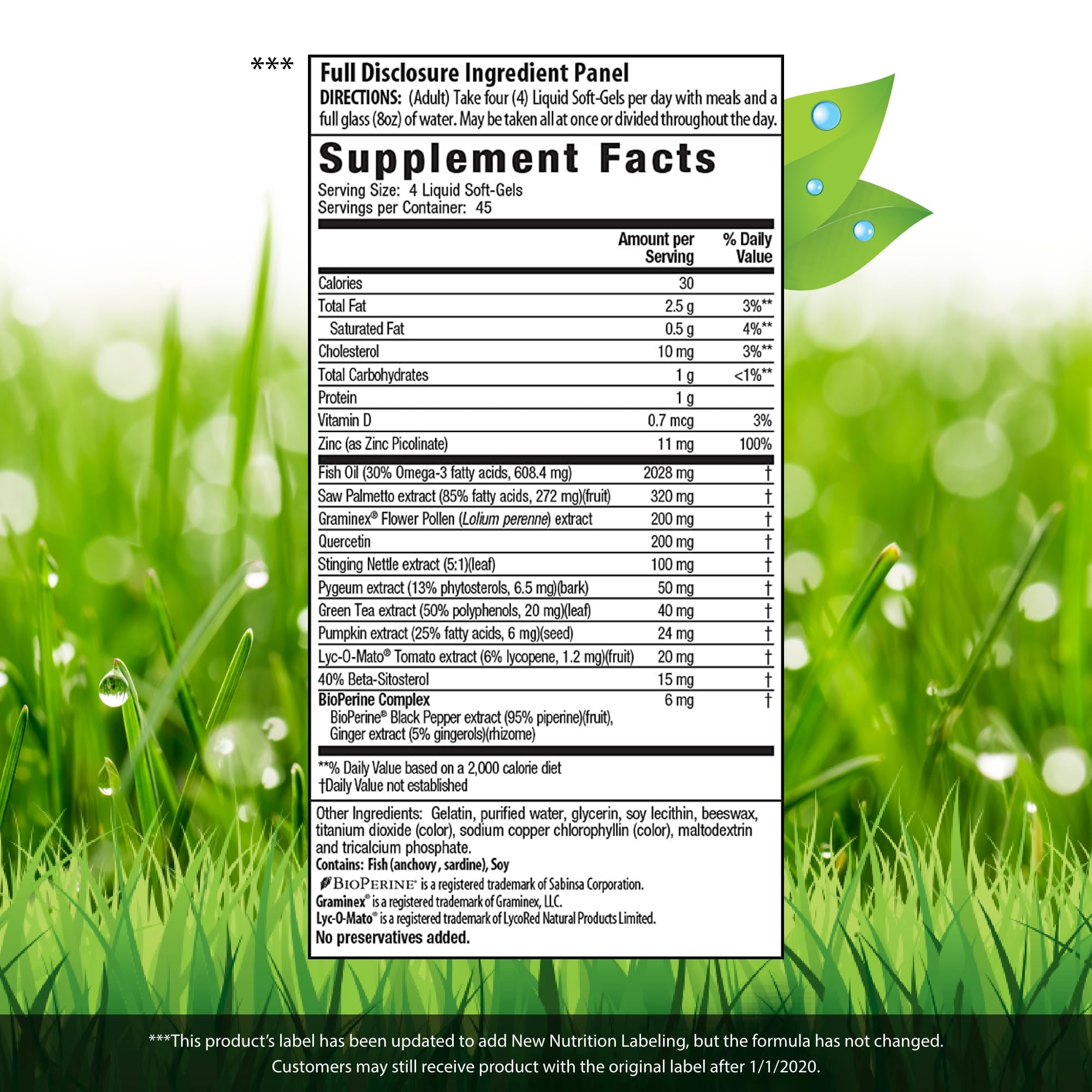 Saw Palmetto and pumpkin seed ingredients