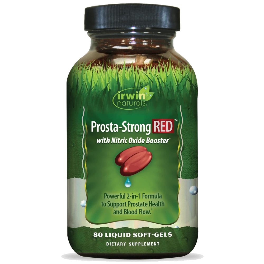 Irwin Naturals Prosta-Strong RED bottle label showing 80 liquid softgels