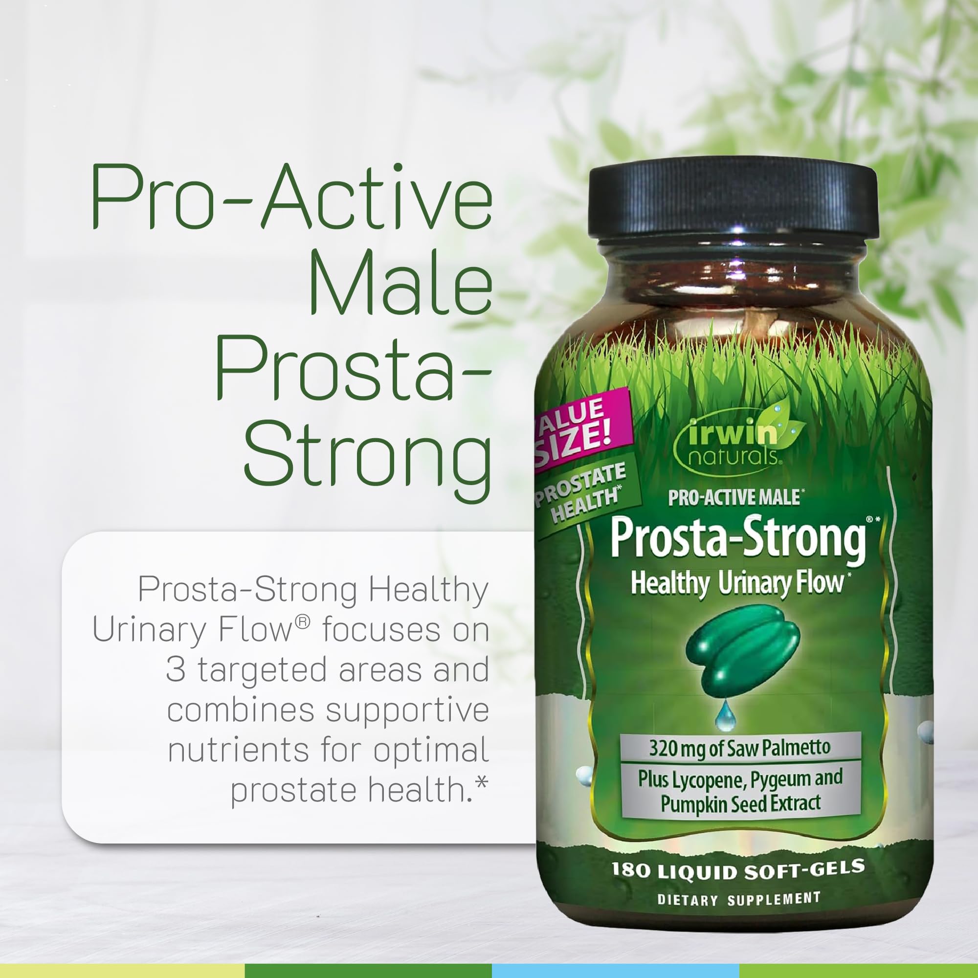 Irwin Naturals Prosta-Strong serving suggestion with water demonstrates easy intake