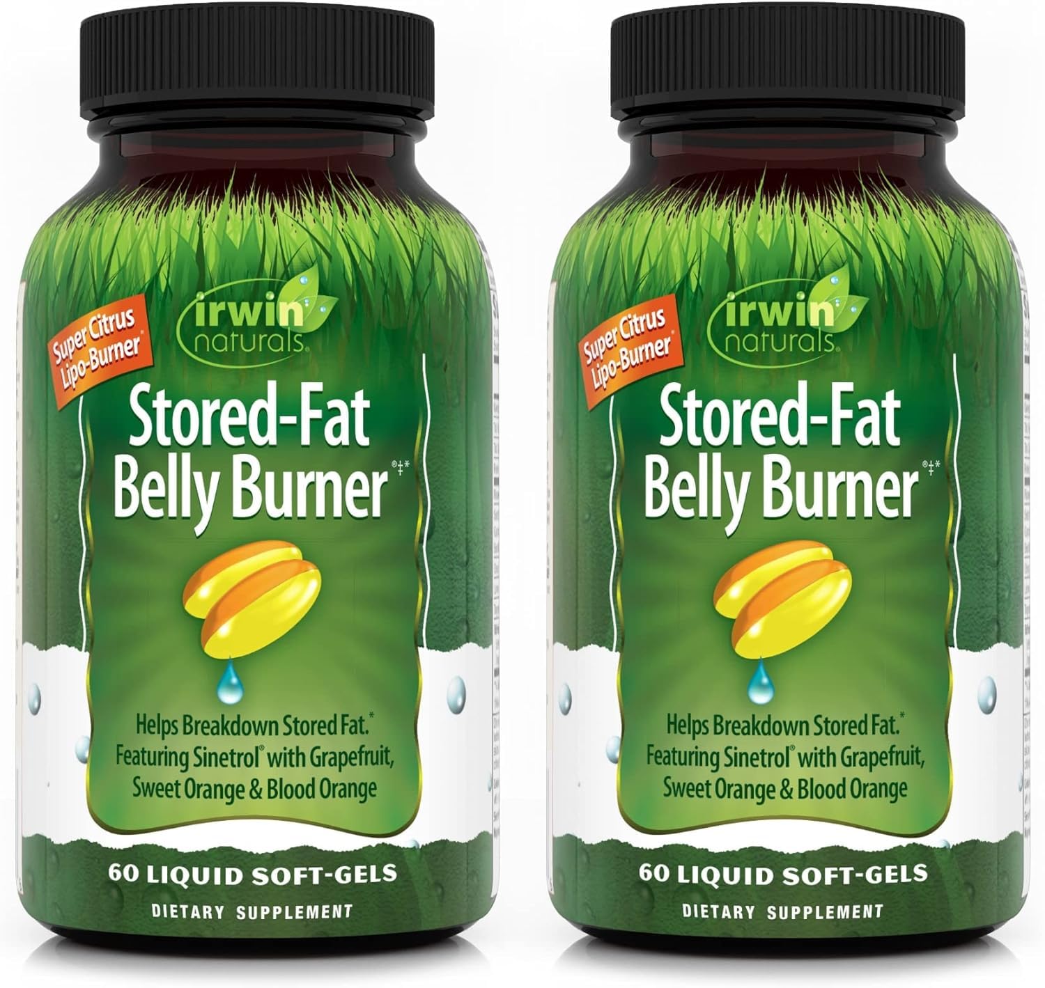 Irwin Naturals Stored-Fat Belly Burner bottle front highlights fat metabolism support.