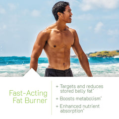 Close-up of Irwin Naturals Stored-Fat Belly Burner soft-gels for easy daily use.