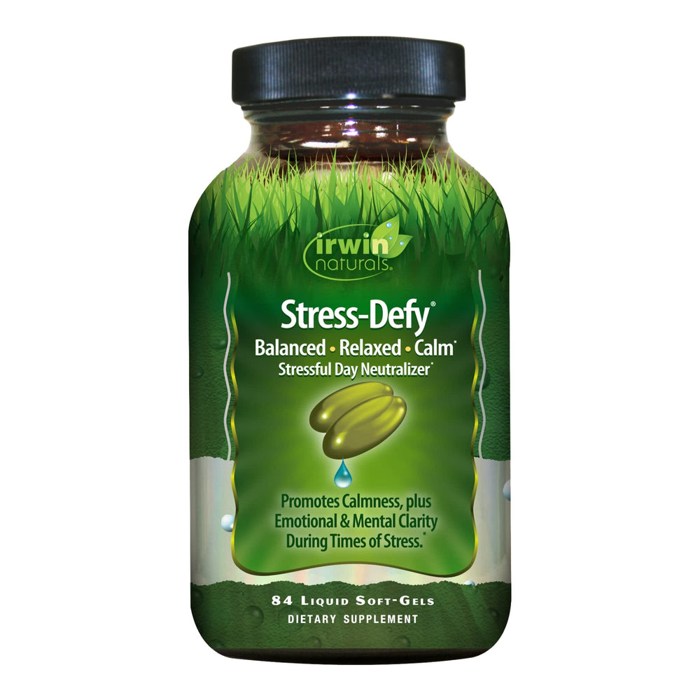 Front view of Irwin Naturals Stress-Defy 84 soft-gels