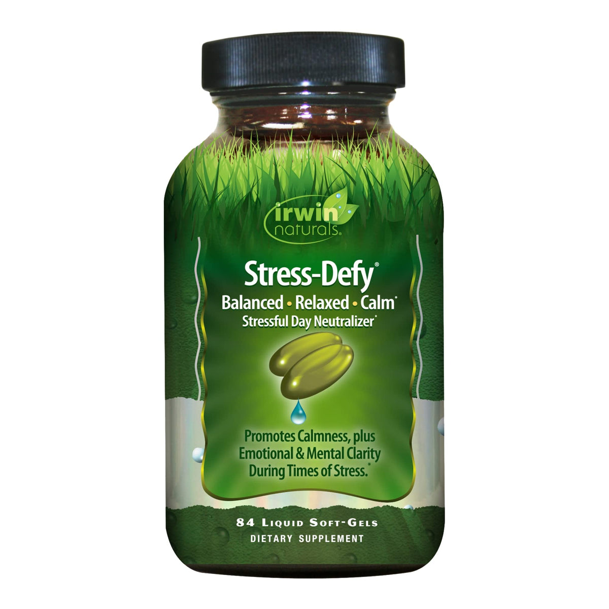 Front view of Irwin Naturals Stress-Defy 84 soft-gels