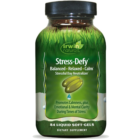 Irwin Naturals Stress-Defy Sleep PM bottle with 50 liquid soft-gels
