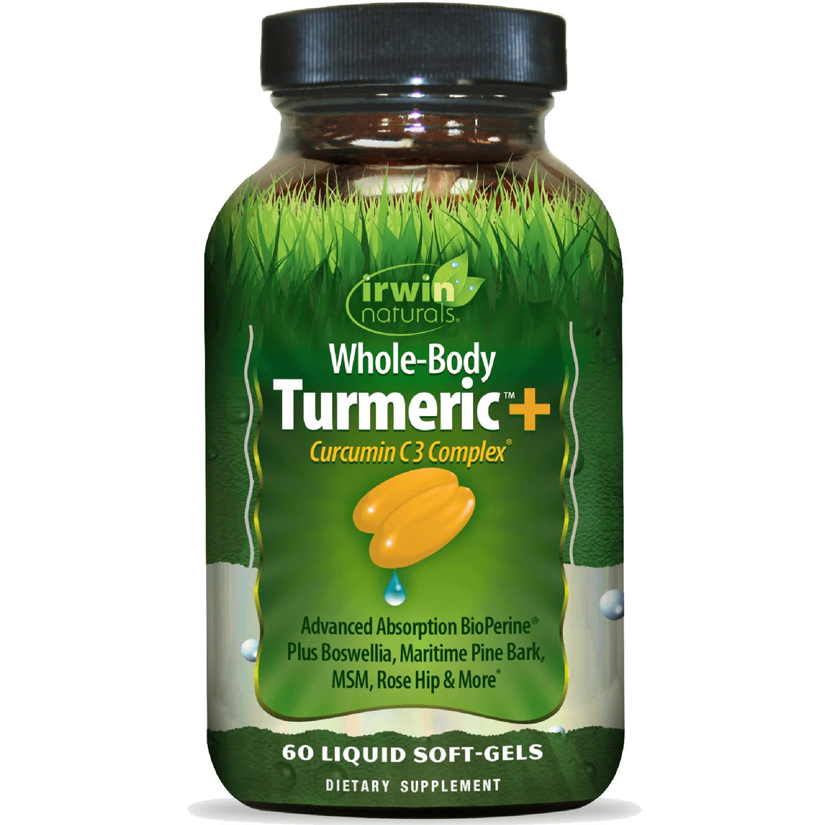 Irwin Naturals Whole-Body Turmeric+ bottle with 60 liquid softgels