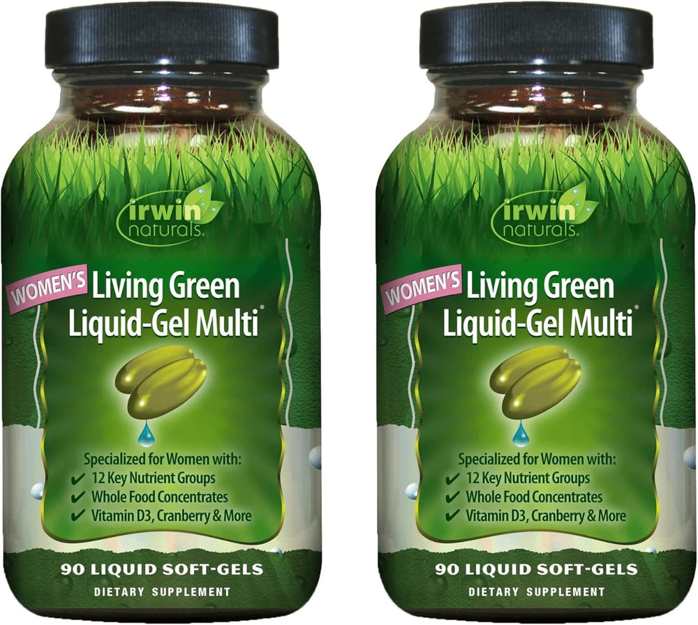 Bottle of Irwin Naturals Women's Living Green Liquid-Gel Multi, 120 liquid softgels per bottle, 2-pack