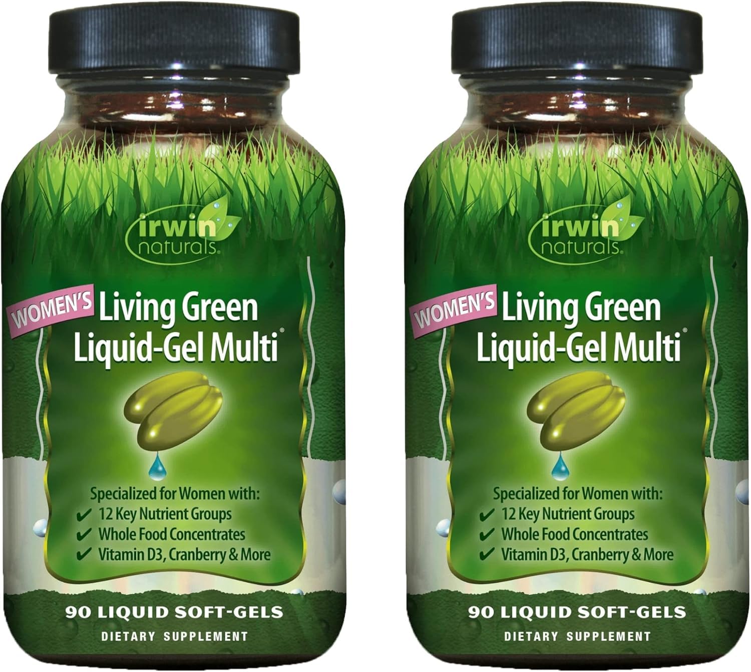 Irwin Naturals Women's Living Green Liquid-Gel Multi product front with 2-pack packaging