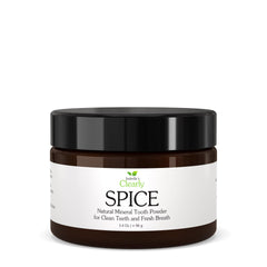 Isabella’s Clearly Spice remineralizing tooth powder jar on a white background