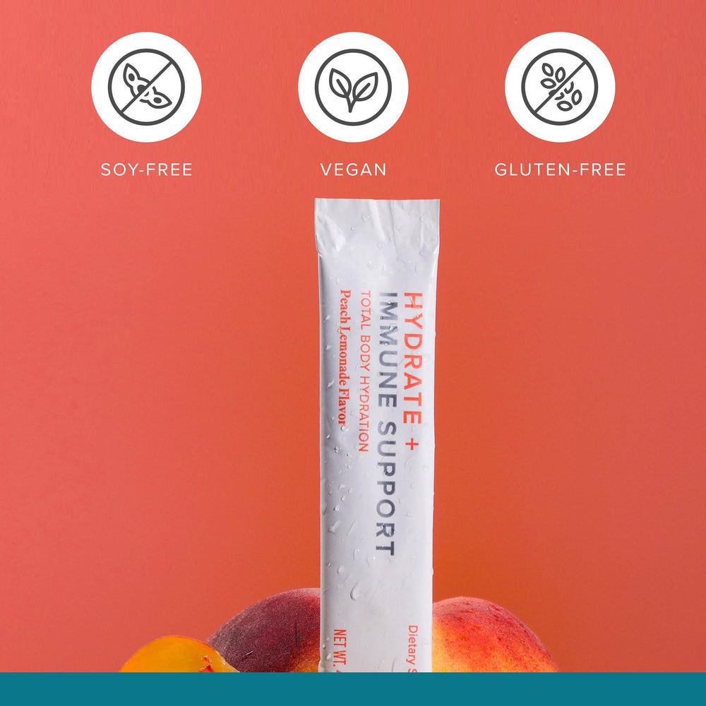 Open stick packet with powder beside a glass of water