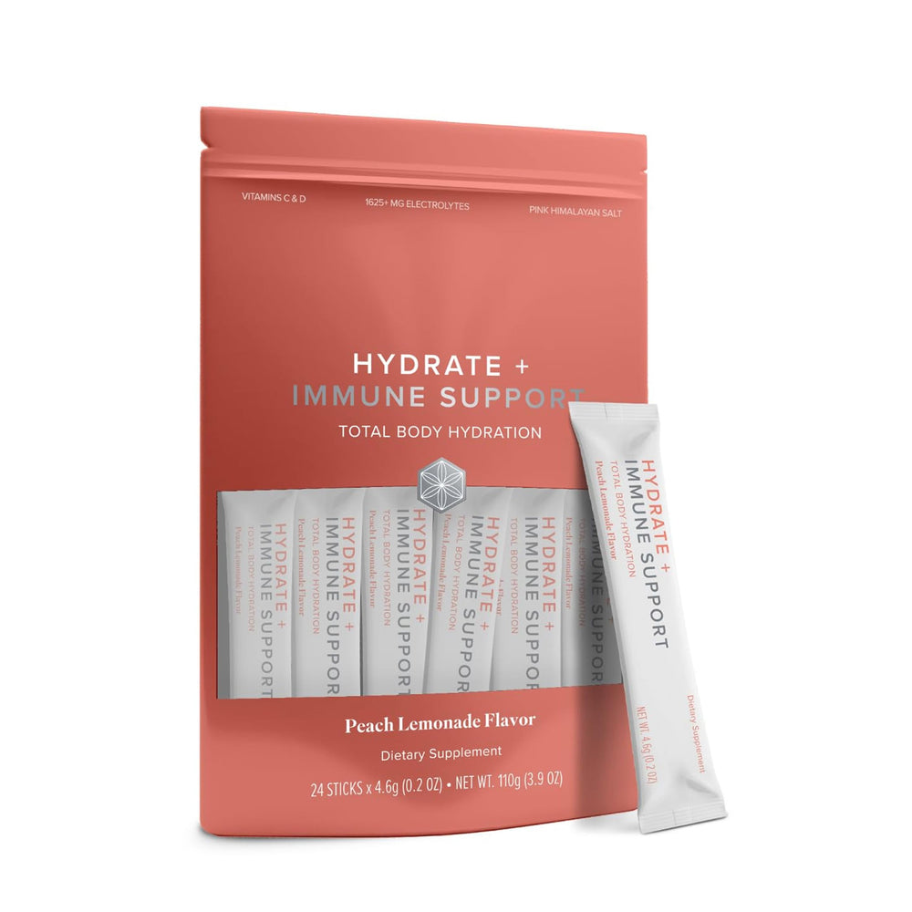 Isagenix Hydrate + Immune Support Peach Lemonade stick pack front view