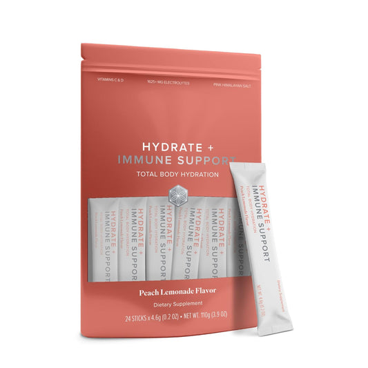 Isagenix Hydrate + Immune Support Peach Lemonade stick pack front view
