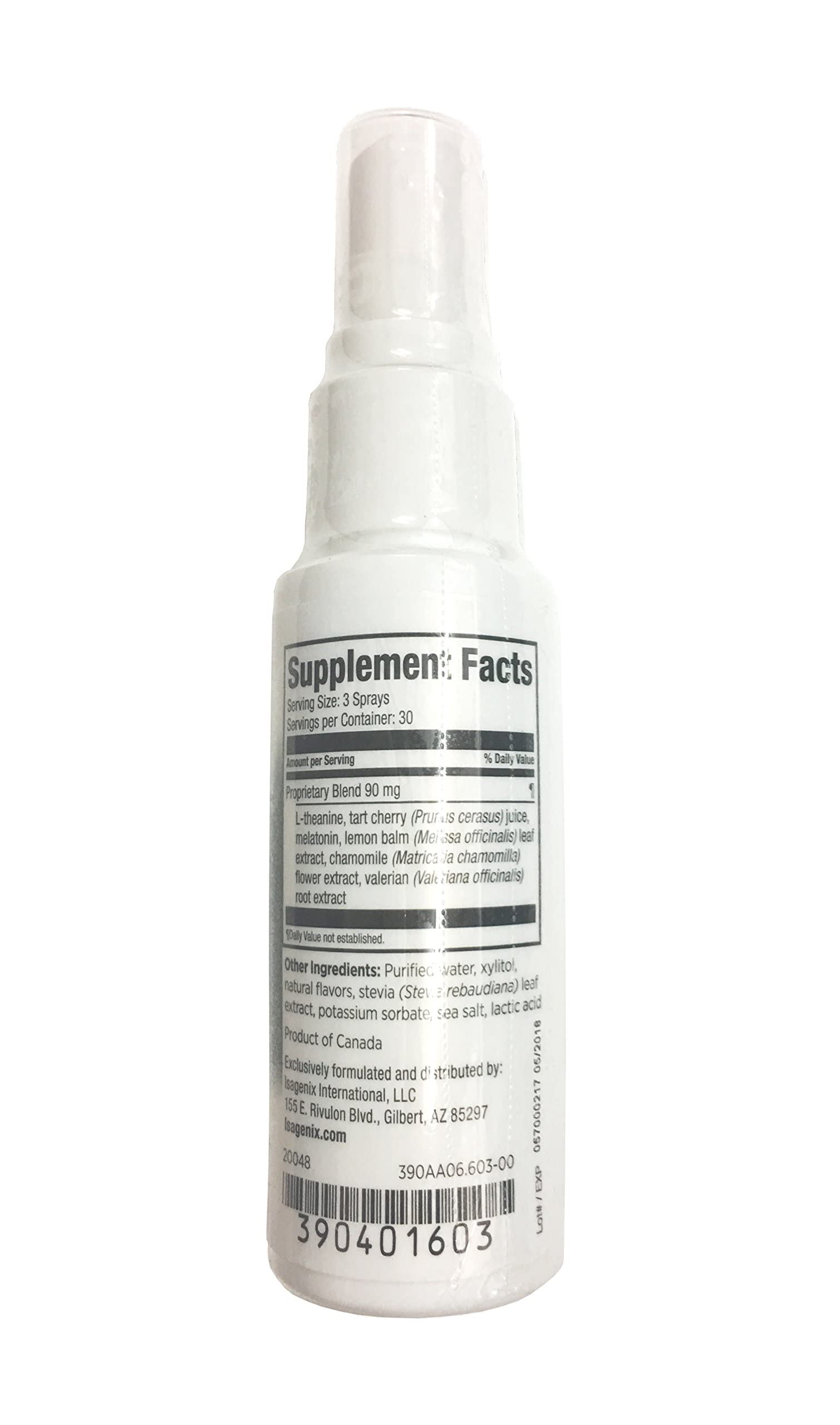 Ingredients chart for Isagenix Sleep Support & Renewal