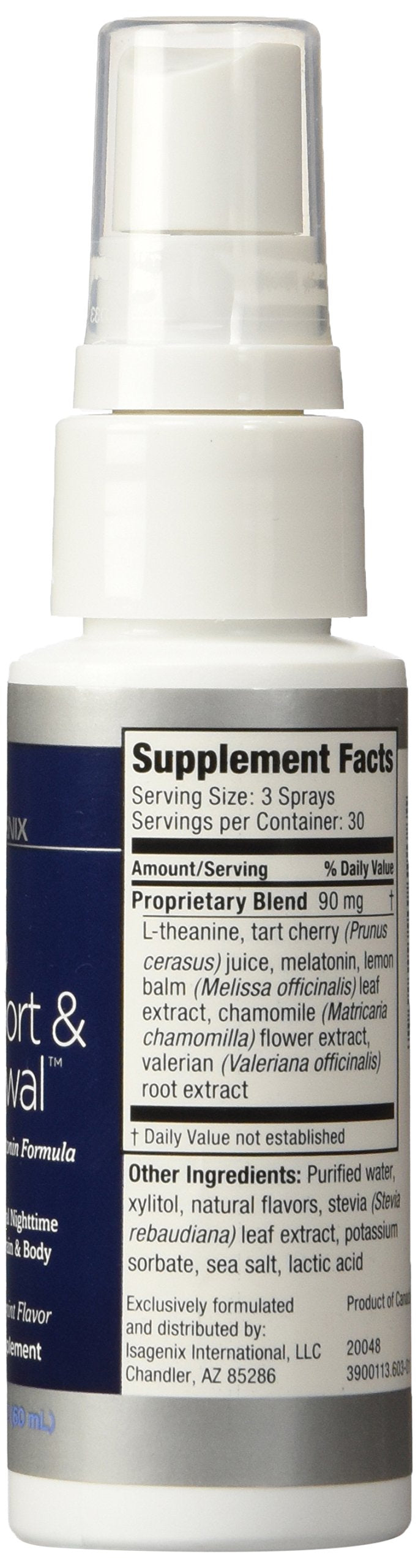Product label of Isagenix Sleep Support & Renewal Spray