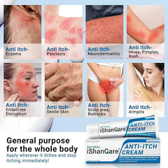 Ishancare anti-itch cream texture swatch reveals a creamy, moisturizing ointment.