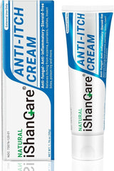 Ishancare anti-itch cream tube front for fast skin itch relief.