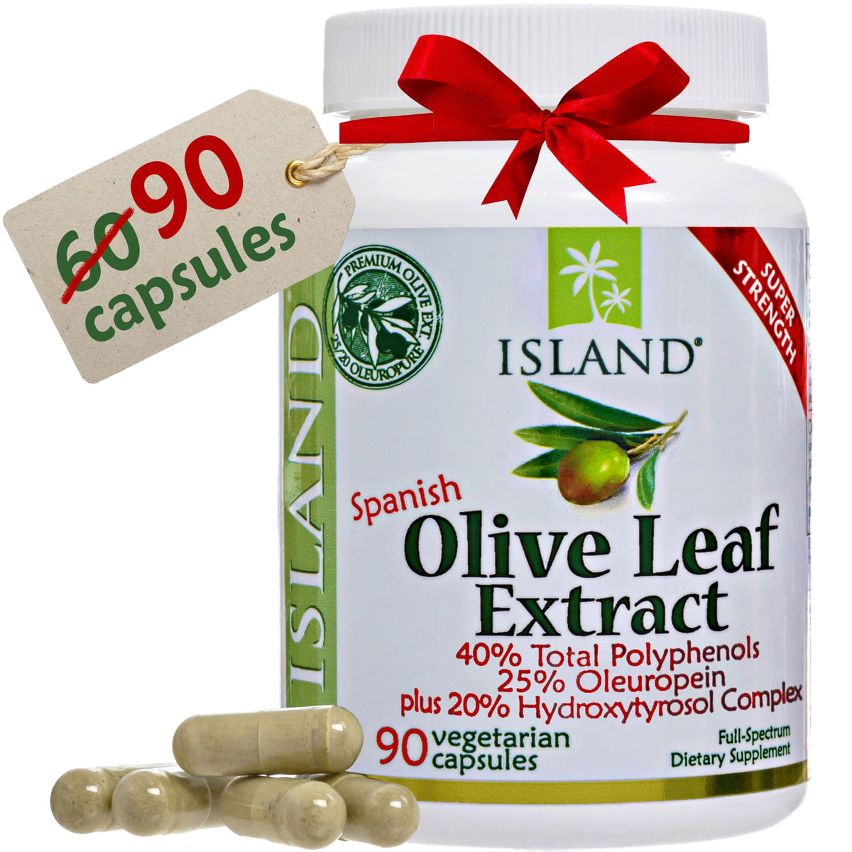 Bottle of Island Nutrition Olive Leaf Extract Capsules, 90 capsules