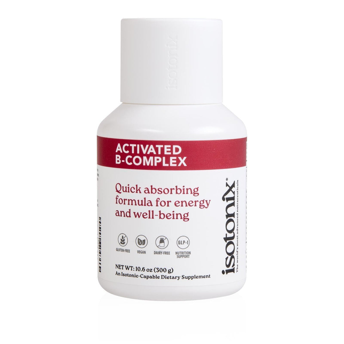 Front view of Isotonix Activated B Complex bottle