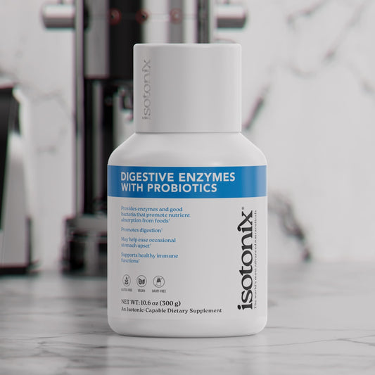 Close-up of Isotonix Digestive Enzymes with Probiotics powder-to-liquid mix