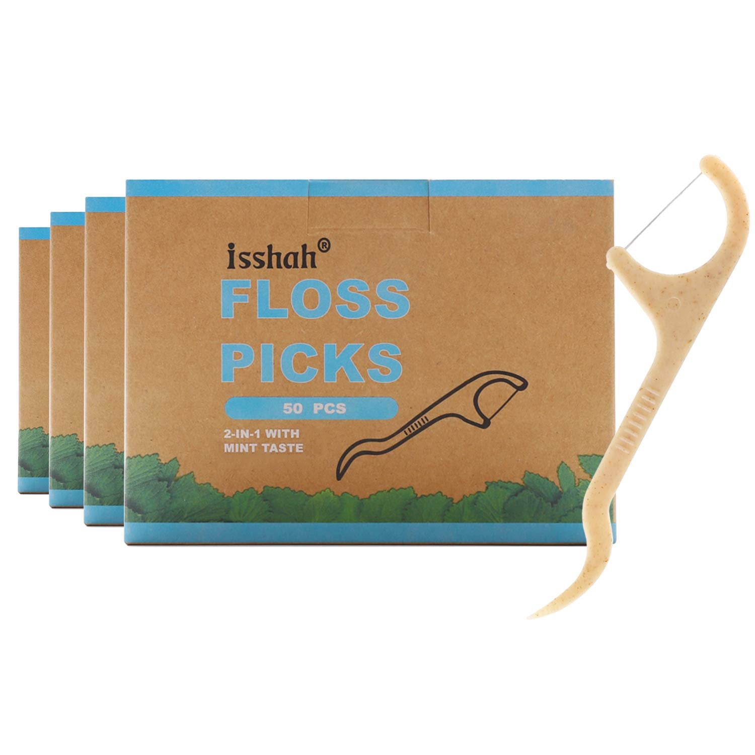 Isshah Natural Dental Floss Picks Mint - 200 Count - front view