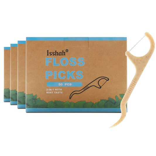 Isshah Natural Dental Floss Picks Mint - 200 Count - front view