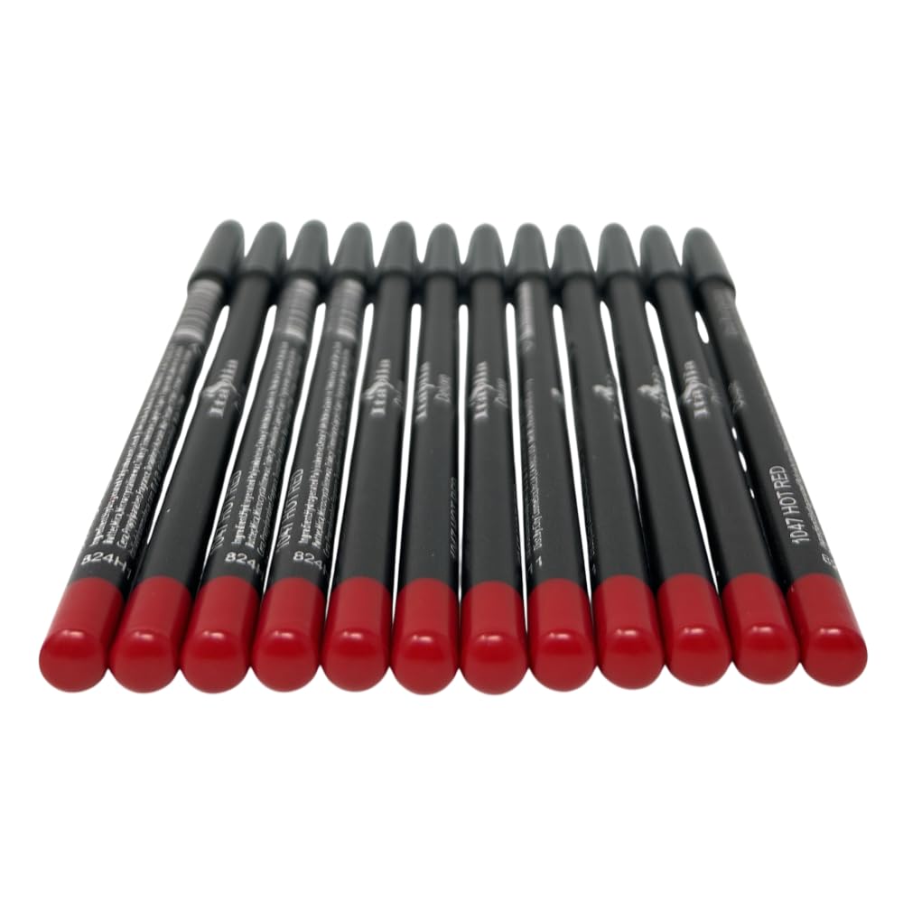 Italia-Deluxe Ultra Fine Lip Liner 1047 Hot Red packaging shows premium cream formula for everyday wear.