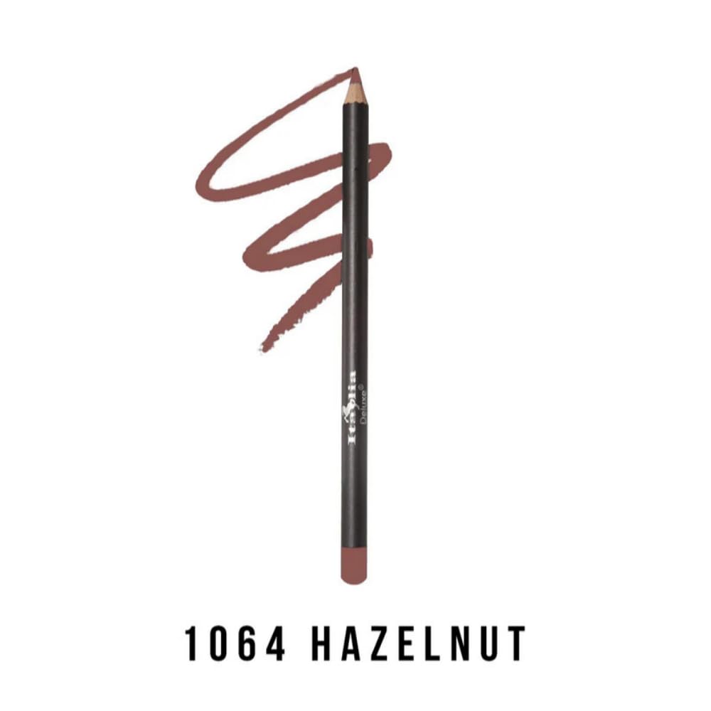 Italia-Deluxe Ultra Fine Lip Liner Hazelnut 1064 swatch on lips showing long-lasting color
