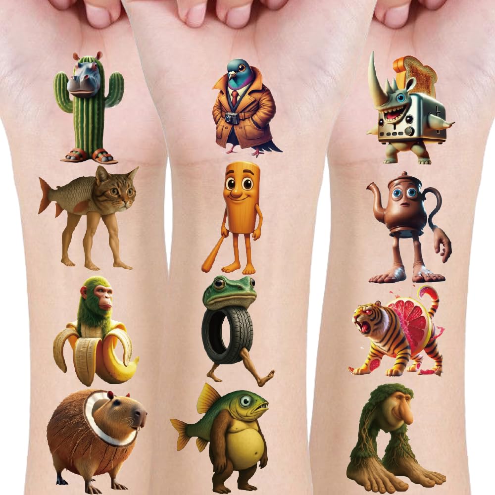 Italian Brainrot tattoos 21-sheets design for easy party decorations.
