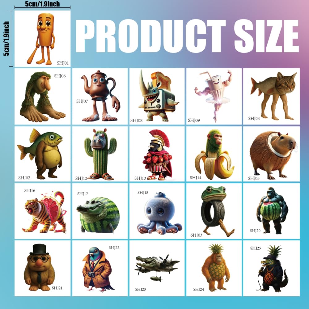 Italian Brainrot tattoos 21-sheets design ideal for kids' rewards.
