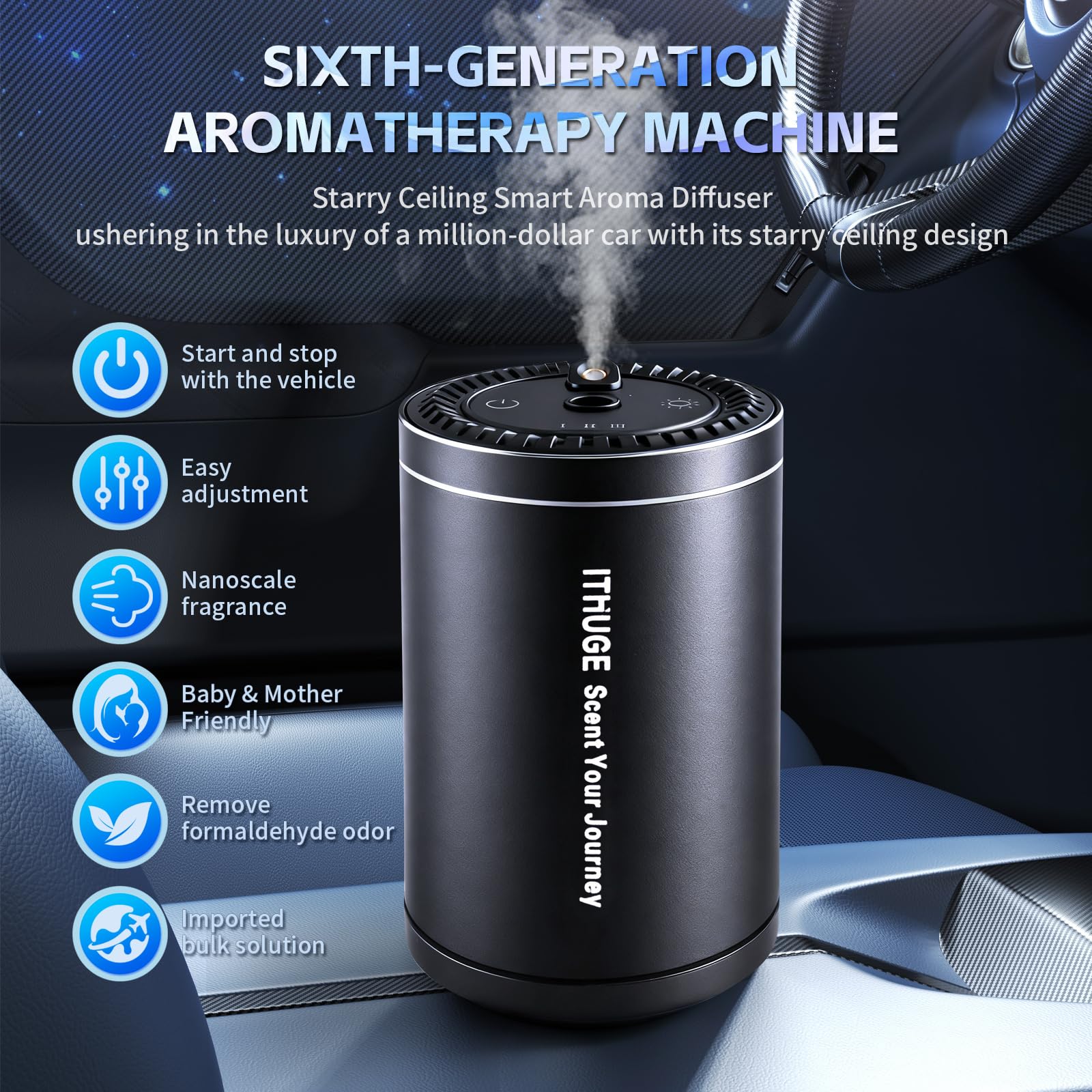 Close-up of starry sky projection and 7-color ambient lighting on diffuser